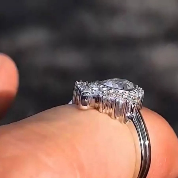 Pear Teardrop 925 Sterling Silver Prong Ring Set - Picture 4 of 10